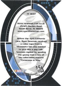 2002 Press Pass Optima - Fan Favorite #FF 18 Ryan Newman Back