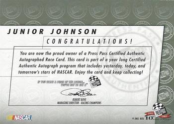 2003 Press Pass - Autographs #NNO Junior Johnson Back