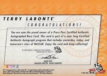 2003 Press Pass - Autographs #NNO Terry Labonte Back