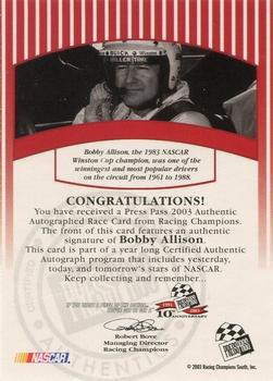 2003 Press Pass - Signings #NNO Bobby Allison Back