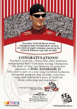 2003 Press Pass - Signings #NNO Dale Earnhardt Jr. Back
