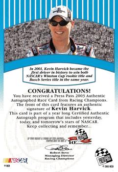 2003 Press Pass - Signings #NNO Kevin Harvick Back