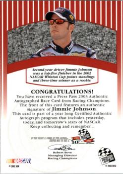 2003 Press Pass - Signings #NNO Jimmie Johnson Back