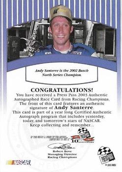 2003 Press Pass - Signings #NNO Andy Santerre Back