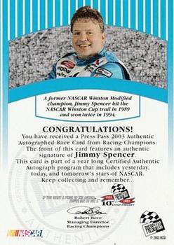 2003 Press Pass - Signings #NNO Jimmy Spencer Back