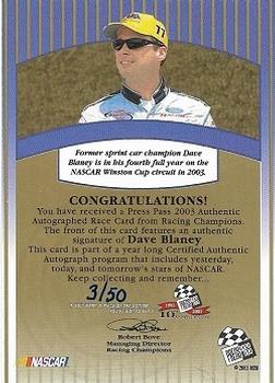 2003 Press Pass #NNO Dave Blaney Back