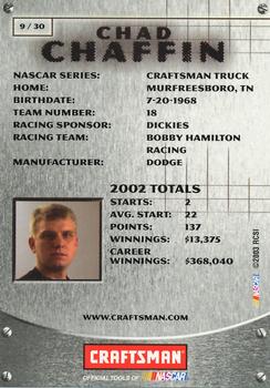 2003 Press Pass Craftsman #9 Chad Chaffin Back