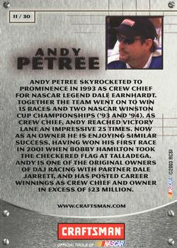 2003 Press Pass Craftsman #11 Andy Petree Back