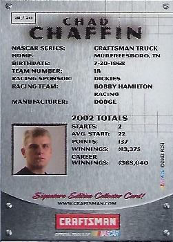 2003 Press Pass Craftsman #28 Chad Chaffin Back