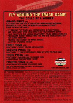 2003 Press Pass Craftsman #NNO Homestead Contest Scratch-off (Bill Lester's truck) Back