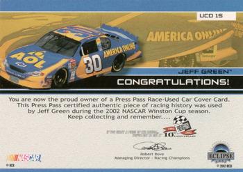 2003 Press Pass Eclipse - Under Cover Driver Series Red #UCD 15 Jeff Green Back