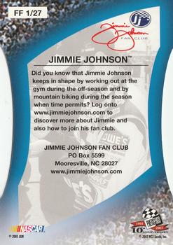 2003 Press Pass Optima - Fan Favorite #FF 1 Jimmie Johnson Back