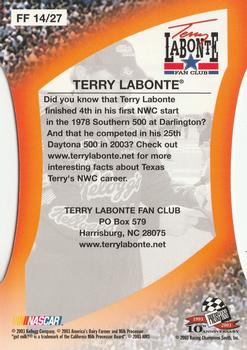 2003 Press Pass Optima - Fan Favorite #FF 14 Terry Labonte Back