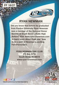 2003 Press Pass Optima - Fan Favorite #FF 18 Ryan Newman Back