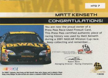 2003 Press Pass Premium - Hot Threads Drivers #HTD 7 Matt Kenseth Back