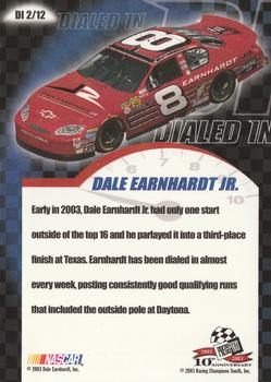 2003 Press Pass Trackside - Dialed In #DI 2 Dale Earnhardt Jr. Back