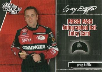2003 Press Pass Trackside - Hat Giveaway #PPH 2 Greg Biffle Front