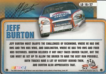 2003 Press Pass Trackside - License to Drive #LD 10 Jeff Burton Back