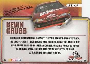 2003 Press Pass Trackside - License to Drive #LD 23 Kevin Grubb Back