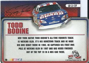 2003 Press Pass Trackside - License to Drive #LD 2 Todd Bodine Back