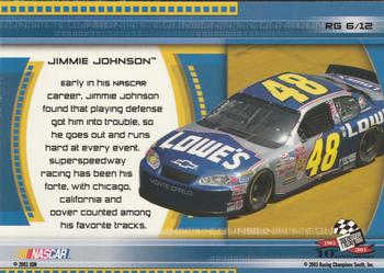 2003 Press Pass Trackside - Runnin n' Gunnin #RG 6 Jimmie Johnson Back