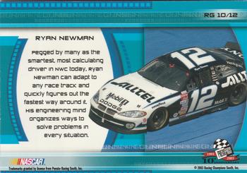 2003 Press Pass Trackside - Runnin n' Gunnin #RG 10 Ryan Newman Back