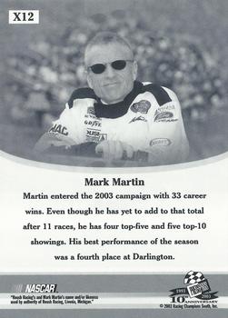 2003 Press Pass VIP - Explosives #X12 Mark Martin Back