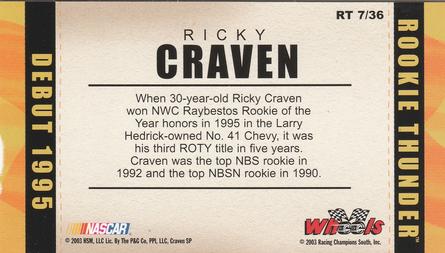 2003 Wheels American Thunder - Rookie Thunder #RT 7 Ricky Craven Back