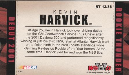 2003 Wheels American Thunder - Rookie Thunder #RT 12 Kevin Harvick Back