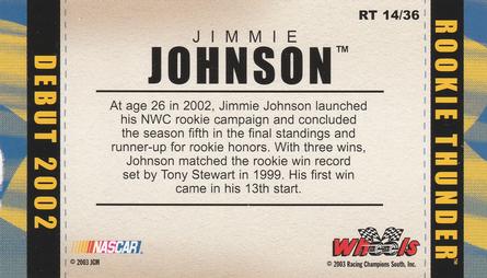 2003 Wheels American Thunder - Rookie Thunder #RT 14 Jimmie Johnson Back