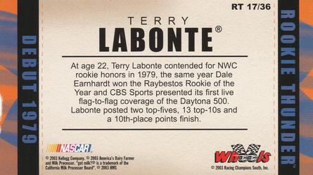 2003 Wheels American Thunder - Rookie Thunder #RT 17 Terry Labonte Back
