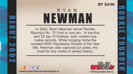 2003 Wheels American Thunder - Rookie Thunder #RT 24 Ryan Newman Back