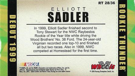2003 Wheels American Thunder - Rookie Thunder #RT 28 Elliott Sadler Back