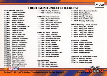 2003 Wheels High Gear - First Gear #F72 Tony Stewart Back