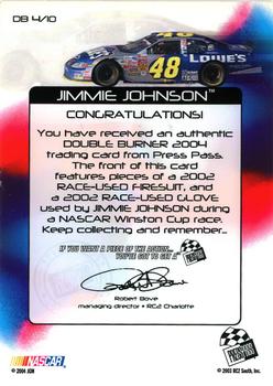 2004 Press Pass - Double Burner #DB 4 Jimmie Johnson Back