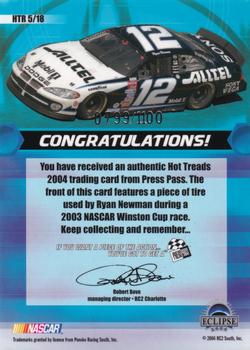 2004 Press Pass Eclipse - Hot Treads #HTR 5 Ryan Newman Back