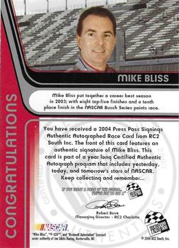 2004 Press Pass - Signings #NNO Mike Bliss Back