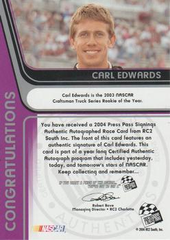 2004 Press Pass - Signings #NNO Carl Edwards Back