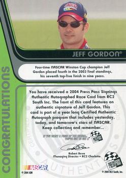 2004 Press Pass - Signings #NNO Jeff Gordon Back