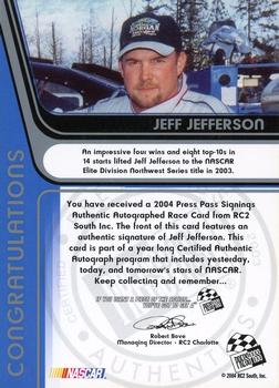 2004 Press Pass - Signings #NNO Jeff Jefferson Back