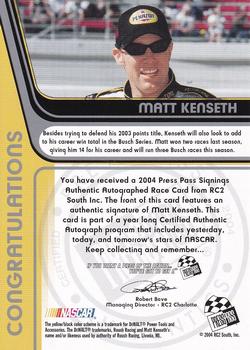 2004 Press Pass - Signings #NNO Matt Kenseth Back