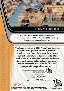 2004 Press Pass - Signings #NNO Terry Labonte Back