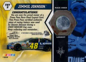 2004 Press Pass Optima - Thunder Bolts Cars #TBT 9 Jimmie Johnson's Car Back