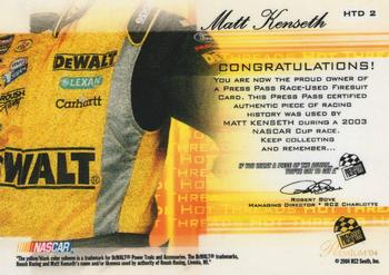 2004 Press Pass Premium - Hot Threads Drivers Bronze #HTD 2 Matt Kenseth Back