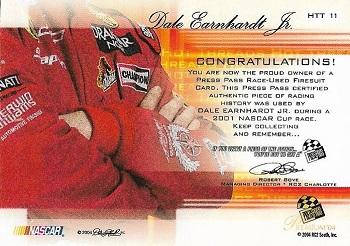 2004 Press Pass Premium - Hot Threads Drivers Bronze Retail #HTT 11 Dale Earnhardt Jr. Back