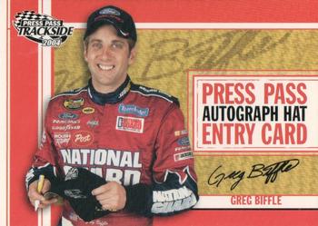 2004 Press Pass Trackside - Press Pass Autograph Hat Giveaway #PPH 1 Greg Biffle Front