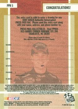 2004 Press Pass Trackside - Press Pass Autograph Hat Giveaway #PPH 5 Kurt Busch Back