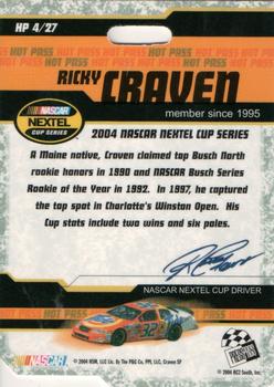 2004 Press Pass Trackside - Hot Pass National #HP 4 Ricky Craven Back