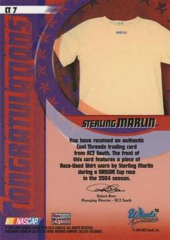 2004 Wheels American Thunder - Cool Threads #CT 7 Sterling Marlin Back