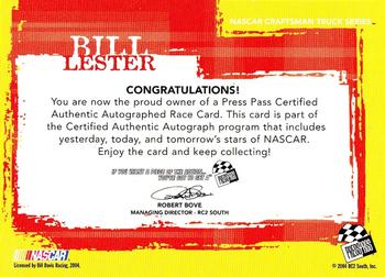 2005 Press Pass - Autographs #NNO Bill Lester Back